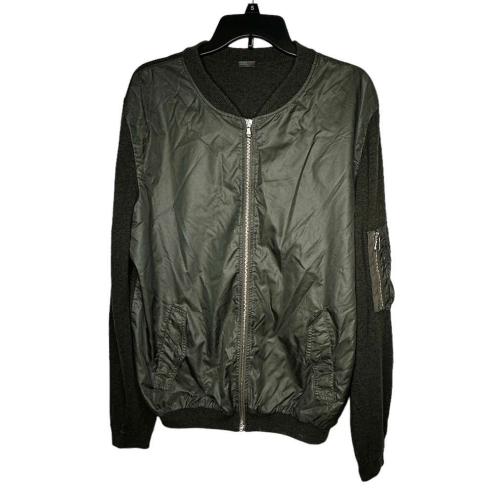 Sartoria Benetton Men's Green Zip Cotton & Acrylic Sweater Jacket
